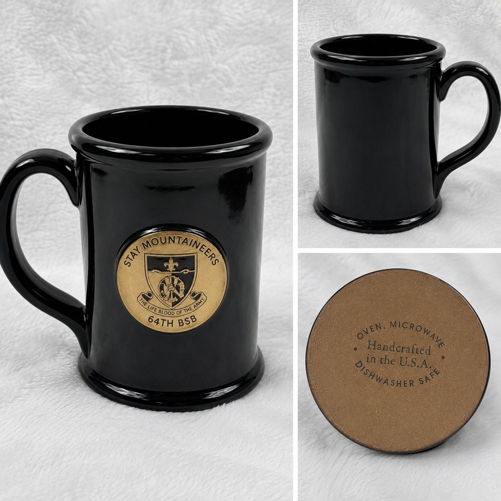 64th BSB Stay Mountaineers‎ US Army Black Handcrafted Ceramic Mug Stein USA Made